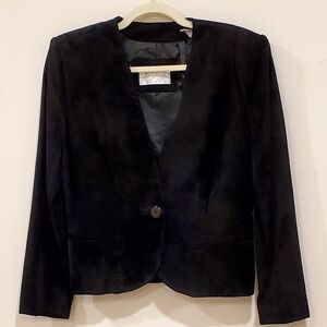 Vintage Lord & Taylor 100% Suede Leather Blazer Jacket, Black Wm 4, EUC